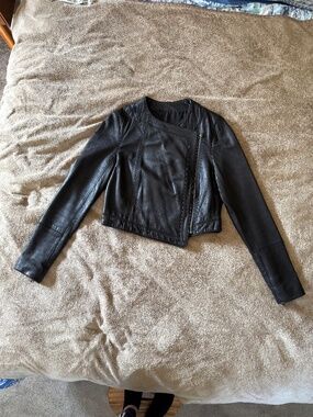 Leather asymmetrical cropped Jacket size Medium